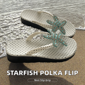 GON22 <span class=keywords><strong>Chanclas</strong></span> Antideslizantes de Moda de Verano con Punta Abierta para Mujer - Estampado de Estrellas de Mar y Puntos - Product Image 3