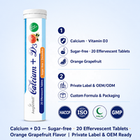 Comprimés effervescents Calcium & Vitamine D3, saveur orange pamplemousse, 20 unités, supplément nutritionnel minéral quotidien à dissolution rapide