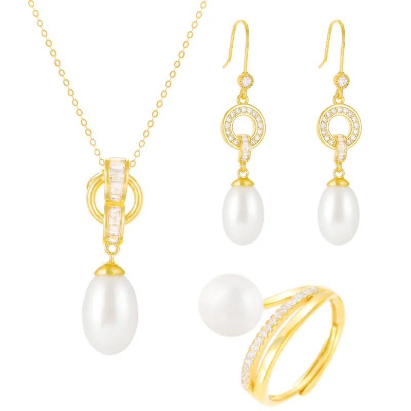 Milliedition Elegant High Quality Necklace Bracelet And Ring Earring Pearl Jewelry Set