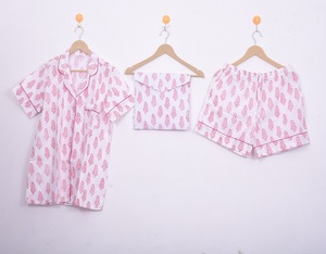 Conjuntos de Pijamas de Verano para Mujer, de Algodón Satinado de Lujo, Estampados a Mano, de Manga Corta, Hasta la Rodilla, Ecológicos, de Secado Rápido - Product Image 2