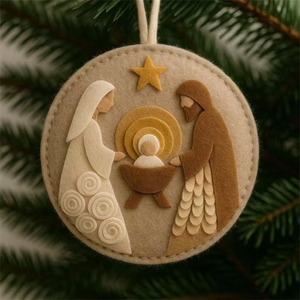 Nouvel ornement de Noël personnalisé en feutre, représentant la Nativité de Jésus, à suspendre - Product Image 1