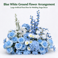 Rangkaian Bunga Pernikahan Biru Putih Hydrangea Mawar Delphinium untuk Dekorasi Latar Belakang Panggung Lorong