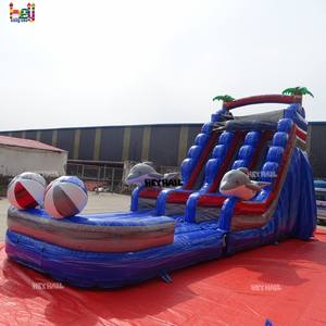 Toboggan gonflable commercial en PVC à double piste, thème animaux mignons, avec palmiers et motif marbré bleu, pour <span class=keywords><strong>parc</strong></span> aquatique et divertissement du <span class=keywords><strong>week</strong></span>-<span class=keywords><strong>end</strong></span> - Product Image 3