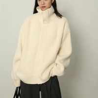 Cardigan en maille respirant à col en V et manches longues pour femme, nouveau style décontracté, couleur unie, coupe ample, avec logo avant et arrière, idéal pour l'automne et l'hiver