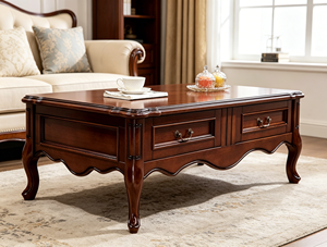 Traditional Wood Coffee Table with <b>Storage</b> Drawers Durable Multi-Purpose Living Room Furniture - Product Image 4