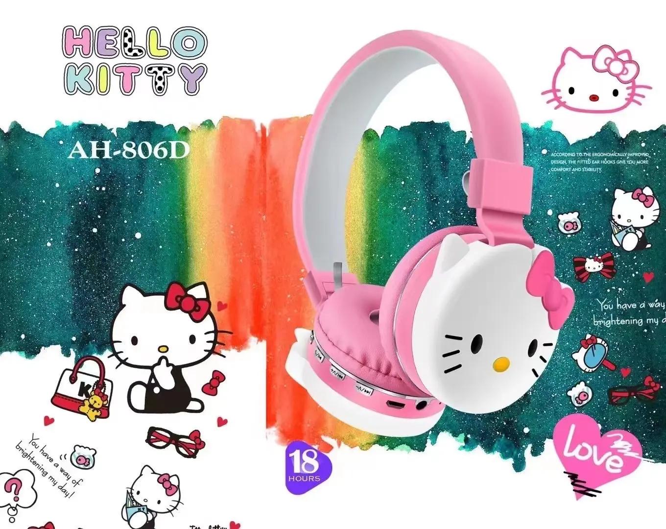 AH-806D cute kitty Big popet Fidget toys Box Wireless BT Headset Insert TF Card Ultra-Long Standby popite Toys Pack for Children