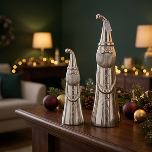 Sonnet Decor Silver Santa <b>Tea</b> <b>Light</b> Holders Set of 2 Handmade Aluminum <b>Christmas</b> Home Decoration Durable - Product Image 2