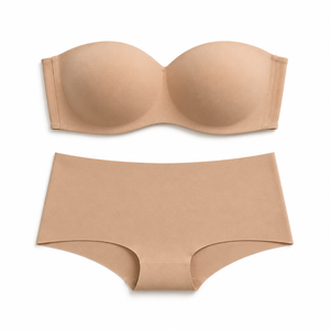 Conjunto de Lencería sin Tirantes Color Camel Claro para Mujer, Top Bandeau sin Costuras, Estilo Hipster, Spandex/Nailon, Bordado, Elegante, Ropa Formal para Adultos - Product Image 1
