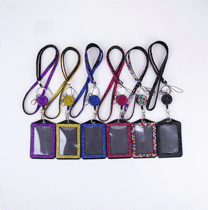 Lanière brillante de <span class=keywords><strong>strass</strong></span> de cadeaux de personnel de dame de beauté avec le <span class=keywords><strong>porte</strong></span>-carte de bobine d'insigne de collier en cristal de Bling - Product Image 1