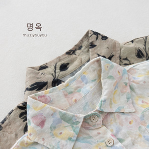 Nouvelle <span class=keywords><strong>chemise</strong></span> d'été 2026 pour enfants, en coton doux à motif floral style aquarelle, style coréen, fine et à manches courtes, pour garçons et filles - Product Image 4
