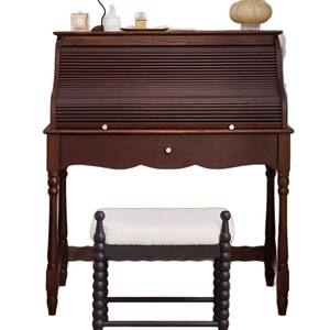 French <b>Retro</b> Solid Wood Roller <b>Desk</b> With Storage For Bedroom Makeup Vanity - Product Image 4