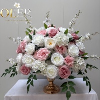 Nouvelle Composition Florale Artificielle Rose Blanche et Rose Poudré en Soie pour Centre de Table, Décoration de Table de Mariage, Vente en Gros Personnalisée