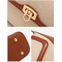Tas Selempang Wanita Kanvas Warna-Blok Dua Warna Sambungan Vintage dengan Tutup dan Tali Pengikat yang Dapat Disesuaikan, Aksen Kulit PU, untuk Sehari-hari