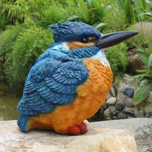 Özel 3D renkli bahçe dekorasyon kuş heykeli el döküm mavi reçine kuş figürleri avrupa bahçe masa dekorasyon