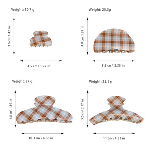 Pinces à cheveux en PVC à carreaux marron et bleu <span class=keywords><strong>Etro</strong></span>, style vintage, pour queue de cheval haute ou chignon, pinces requin légères et robustes pour femmes, accessoires capillaires - Product Image 5
