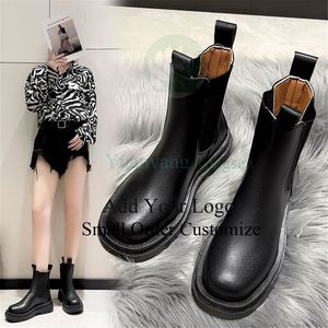 Bottines Chelsea en cuir pour femme, style anglais, plateforme mi-haute, bottines à la cheville pour femme - Product Image 4