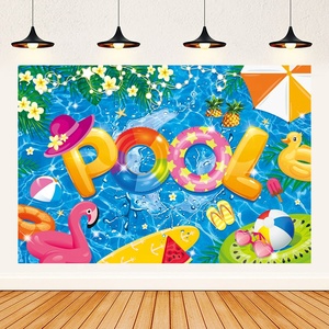 Latar Belakang Spanduk Pesta Pantai Musim Panas Latar Belakang Pesta Kolam Renang Hawaii Ulang Tahun Anak-anak untuk Dekorasi Pesta Hawaii - Product Image 1