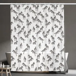 卡通动物系列防水浴室窗帘3D印花可爱斑马儿童浴帘