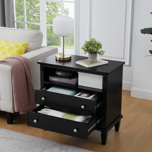 <b>Open</b> Space 2 Drawer Dresser Nightstand With Charging Station Farmhouse End Table USB Ports Outlets Fluted - Product Image 2