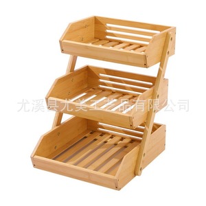 Estante de almacenamiento multifuncional, caja de almacenamiento de aperitivos de varias capas para escritorio, cesta de pan de bambú, cesta de frutas, organizador de verduras de tres niveles - Product Image 2