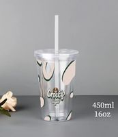 Gobelet Transparent Réutilisable à Double Paroi en Plastique Acrylique de 16 oz pour Eau Glacée ou Café, Tasses en Gros avec Paille et Couvercle