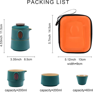 Portable Porcelain Tea Pot and Kung Fu Cup Set Green Travel Companion for Office or Picnic Convenient Chinese Tea Service - Product Image 2