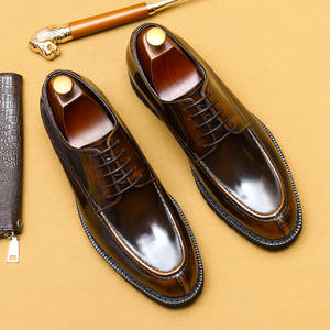 Casual men's business formal leather shiny <b>black</b> thick-soled platform <b>shoes</b> - Product Image 4