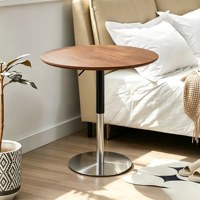 Petite table ronde en bois massif, table basse réglable, table d'appoint pour canapé de salon ou balcon, table à manger pour petit appartement