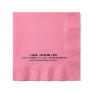 Serviettes de cocktail en papier rose Party Love 33x33cm brodées pour les fêtes à domicile et les événements de restauration - Product Image 1