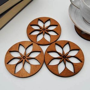 Sous-verres ronds en bois d'acacia Sous-verres en bois d'acacia et marbre de 4 pouces Bois naturel - Product Image 4