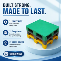 Rak Pallet Plastik HDPE 4 Arah yang Dapat Direkatkan, dengan Dek Grid yang Diperkuat, Sembilan Balok Kaki, untuk Penyimpanan Rak, Skid Transportasi Kargo Berat, Baki Logistik