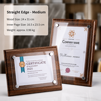 Plaque d'honneur personnalisée en bois avec couvercle en verre transparent et épingles métalliques, support de licence commerciale pour affichage sur table