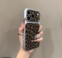 Étui de protection antichoc en cuir PU de haute qualité avec texture léopard scintillante pour iPhone 17 16 15 14 13 Pro Max