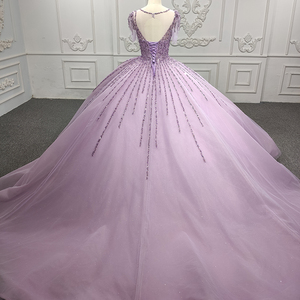 Robes de soirée élégantes pour femmes 9919, couleur pourpre, avec perles, manches courtes, col en V, dentelle, robes de bal - Product Image 3
