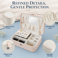 Boîte à bijoux rectangulaire de voyage, organiseur portable en cuir PU, miroir, rangement pour colliers, bagues, boucles d'oreilles, logo personnalisé, doublure en velours, fermeture éclair