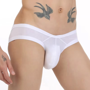 CELINNE <b>Men's</b> Sexy Panties Increase European Size Spot Half-show Hip Briefs Striped Mesh Breathable Low-waist <b>Men</b> Underwear - Product Image 2