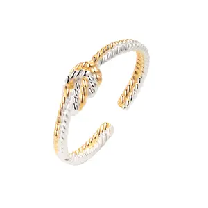 Wholesale Brand New Women Accessories Gold Silver 2 Tones Jewelry Cheap Minimalist Cute 925 Silver Girl Knot Ring Adjustable