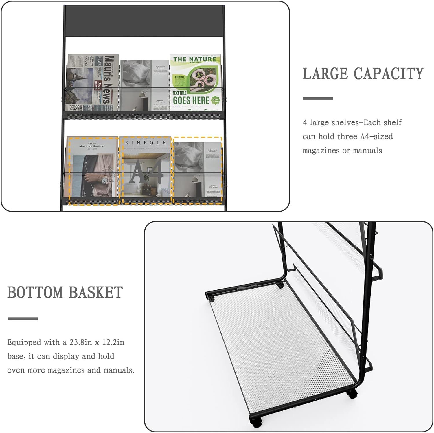 4-Layer Floor-Standing Brochure Display Stand with Wheels for Office and Exhibitions — view 4