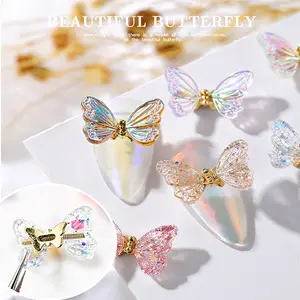 Hot Sale Mix Color Cute Nail Charms Aurora Resin Alloy Shimmer Flying Decoration 3d Nail Art Butterfly Charms
