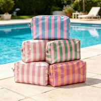 Tas Makeup Clear Stripe Tahan Air PVC Organizer Perlengkapan Mandi Kantong Kosmetik Perjalanan Kapasitas Besar untuk Wanita dan Remaja Putri