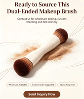 Pinceau de maquillage double embout avec poils synthétiques de qualité supérieure et étui de voyage pour le mélange de fond de teint