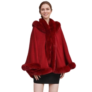 Women Faux Fur Hooded Cloak Flurry Rabbit Fur Trimmed Shawl Open Front Sleeveless <b>Wrap</b> for Traveling Street Walking - Product Image 5