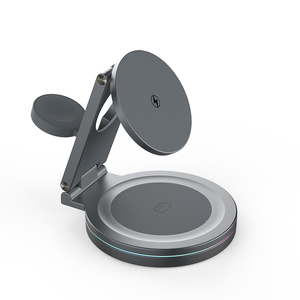 Support pliable <span class=keywords><strong>3</strong></span> en 1 pour téléphone portable, avec chargeur magnétique sans fil, rotation à 360 °, 15W, support intelligent pour iPhone IWatch Airpod avec lumière ambiante - Product Image 1