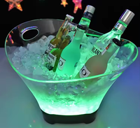 Ember Es Batu Akrilik 10L Biru LED dengan Pegangan, Warna & Logo Dapat Disesuaikan, Untuk Pesta