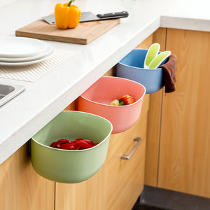 Hanging Kitchen Trash Can Round Cabinet Door Mount Storage Basket For Indoor Use Blue And Green - Product Image 1