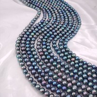 Perles d'eau douce naturelles noires de Tahiti, presque rondes, perles enfilées, 8-9 mm, vente en gros en Chine
