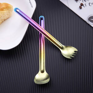 ช้อนส้อม2อิน1ช้อนอุปกรณ์สำหรับปิคนิคไทเทเนียมด้ามจับยาวโลโก้ ODM - Product Image 4