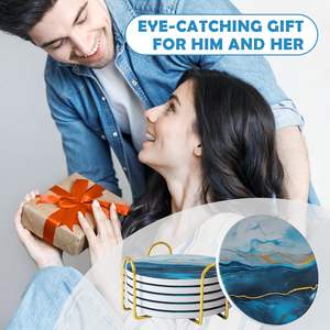 Sous-verres en céramique à bords surélevés - Sous-verres en céramique Yuhe en marbre personnalisés pour le café, le thé et les boissons - Product Image 6