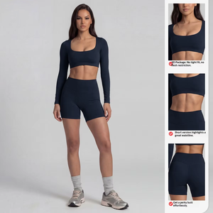 Completo Yoga a Maniche Lunghe Tinta Unita, Top Sportivo Nude per Corsa, Asciugatura Rapida, Scollo Quadrato, T-shirt Aderente per Fitness - Product Image 3