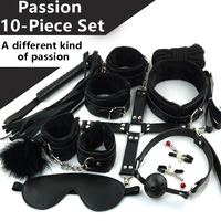 Kit BDSM 10 pièces en cuir : Bandeau pour les yeux, menottes, fouet, pinces à tétons – Ensemble d'accessoires de bondage pour adultes pour couple – Plan d'affaires pour sex-shop